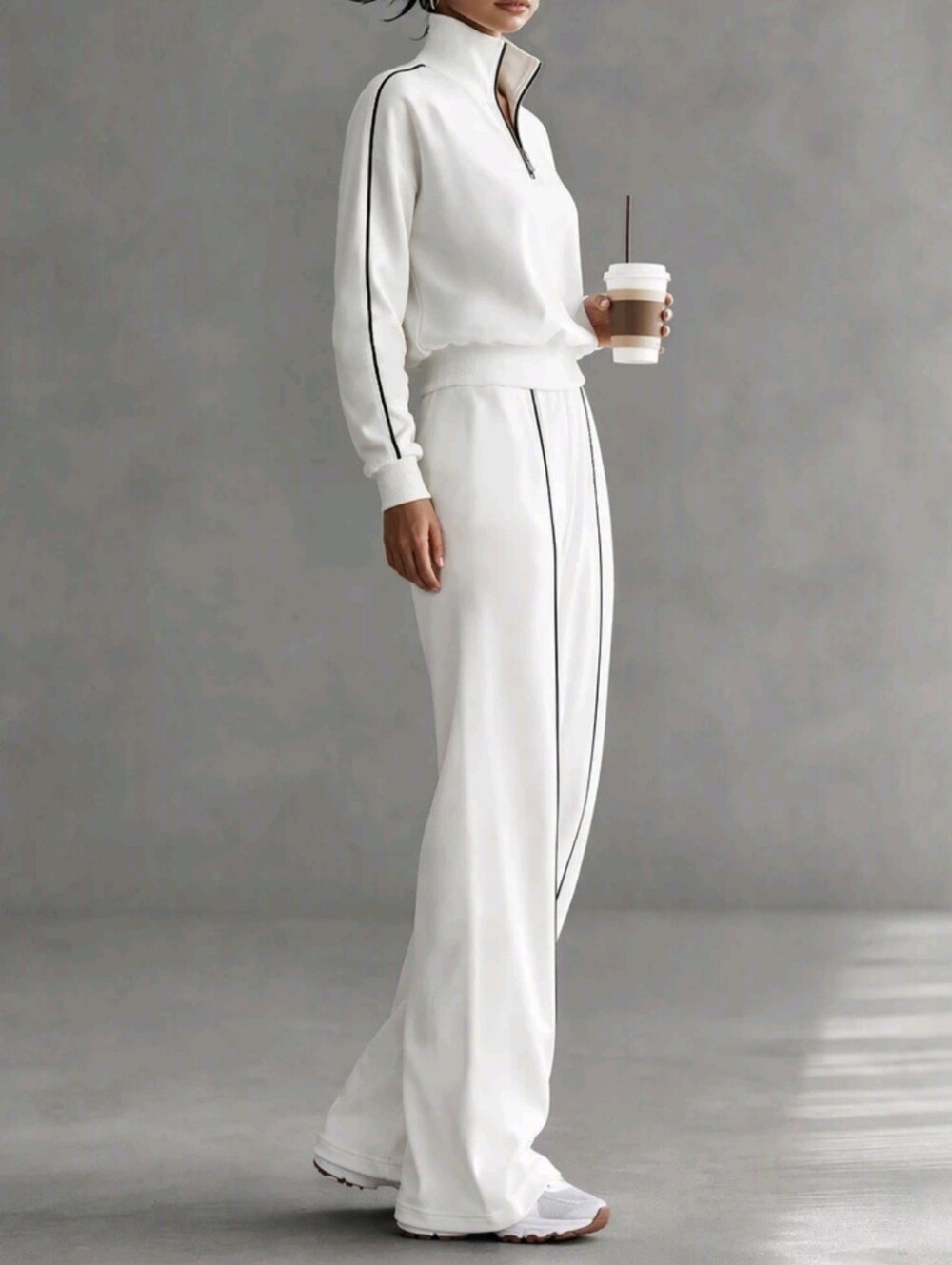 Autumn Casual Women's 2 Pieces Set Outdoor Leisure White Top And Sweatpants - Picture 4 of 6